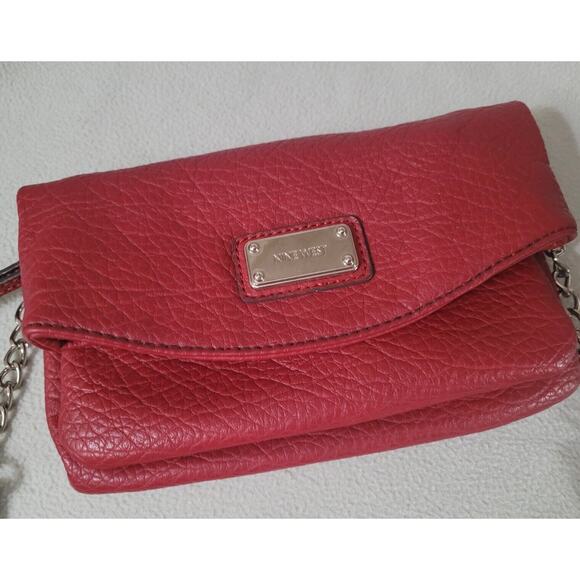 Nine West Deep Red Vegan Leather Crossbody Purse Handbag Flap Chain Strap - Picture 9 of 12